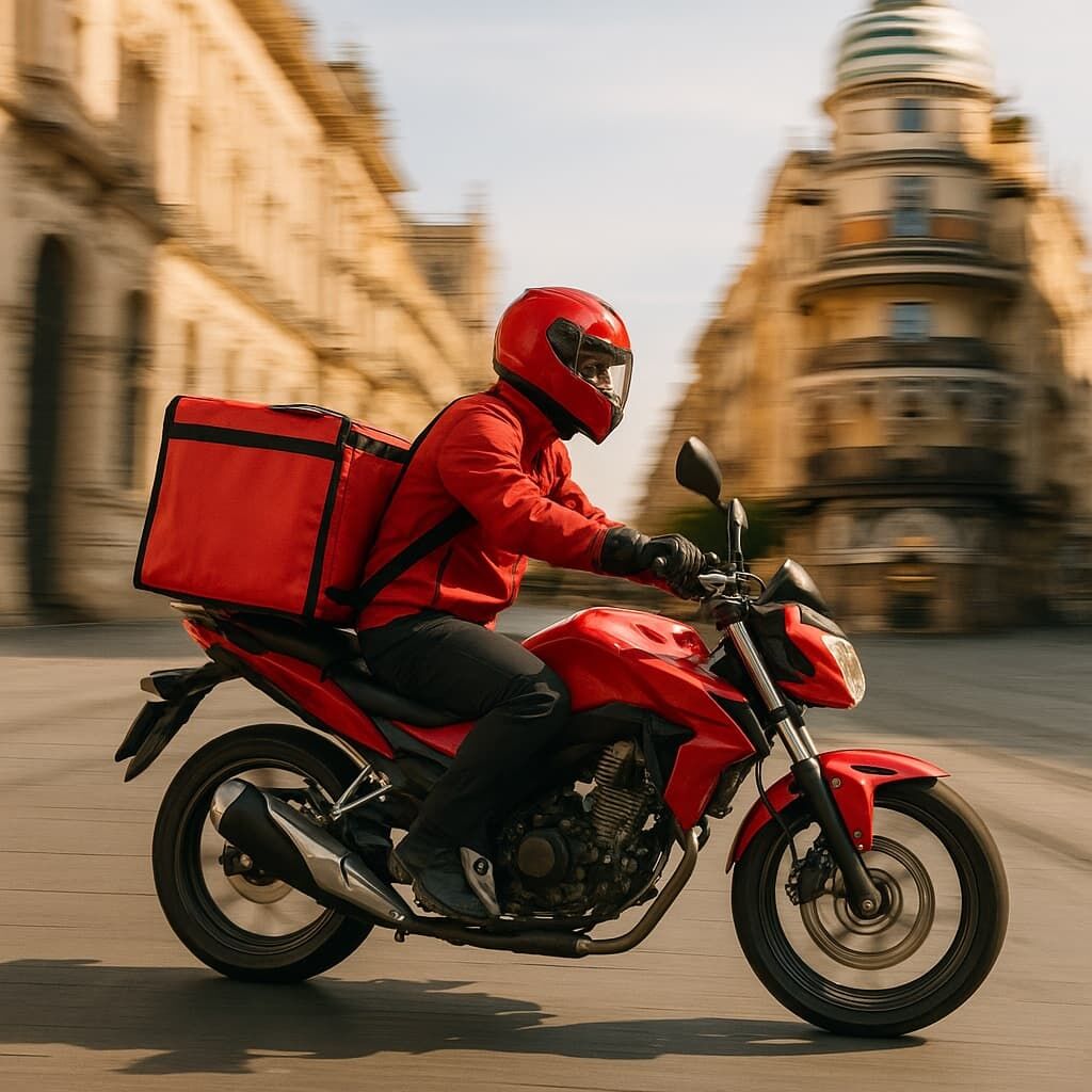 Mensajero Enviplus en moto por Sevilla